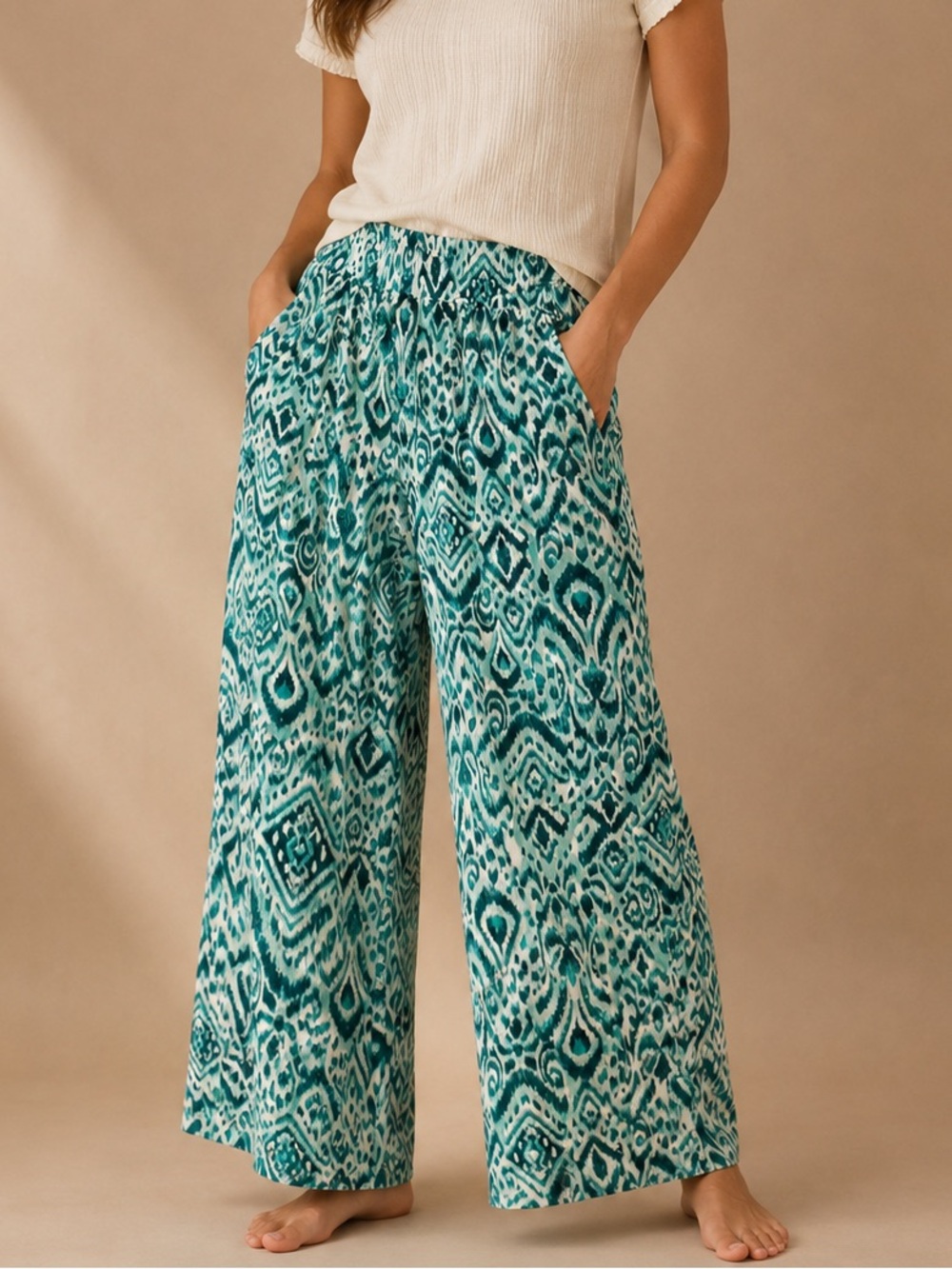 d&co. Beach Teal Printed Wide Leg Pants NWT Size XL